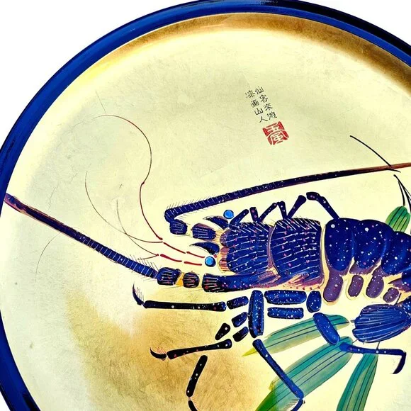 Vintage Japanese Ise-Ebi Lobster Gold Leaf Lacquer Platter 19" Signed - Picture 10 of 15